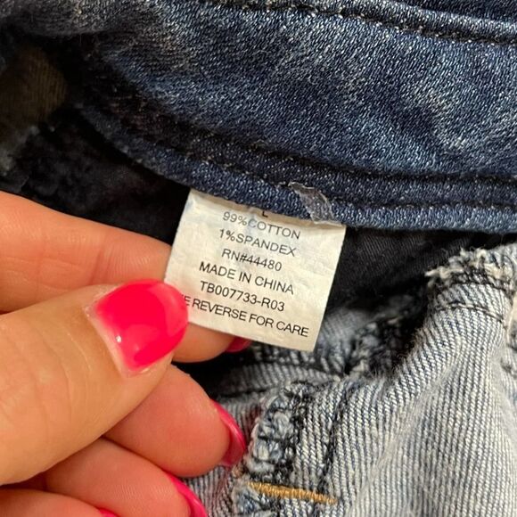 Tinseltown Dark Wash Denim Distressed Overalls Large - Picture 6 of 10